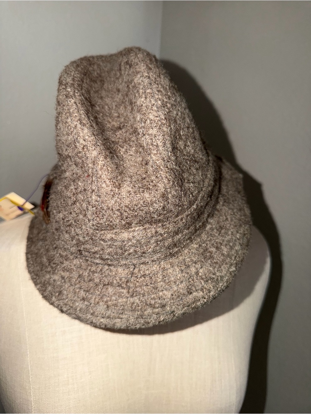 Jacob Collection Welsh Tweed Fedora Hat in Heathered Taupe.